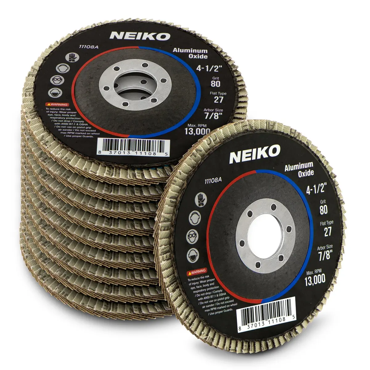 NEIKO Flap Discs 4-1/2 Inch Flat T27 80 Grit Aluminum Oxide | Heavy-Duty Metal & Wood Sanding (70-120 chars) - main product image
