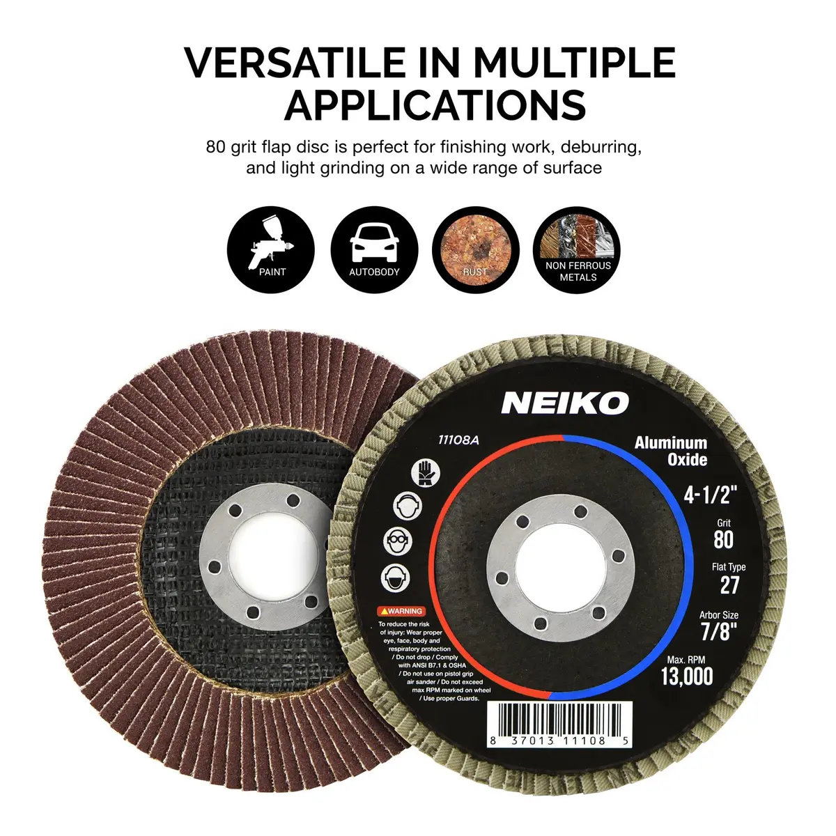 NEIKO Flap Discs 4-1/2 Inch Flat T27 80 Grit Aluminum Oxide | Heavy-Duty Metal & Wood Sanding (70-120 chars) - view 3