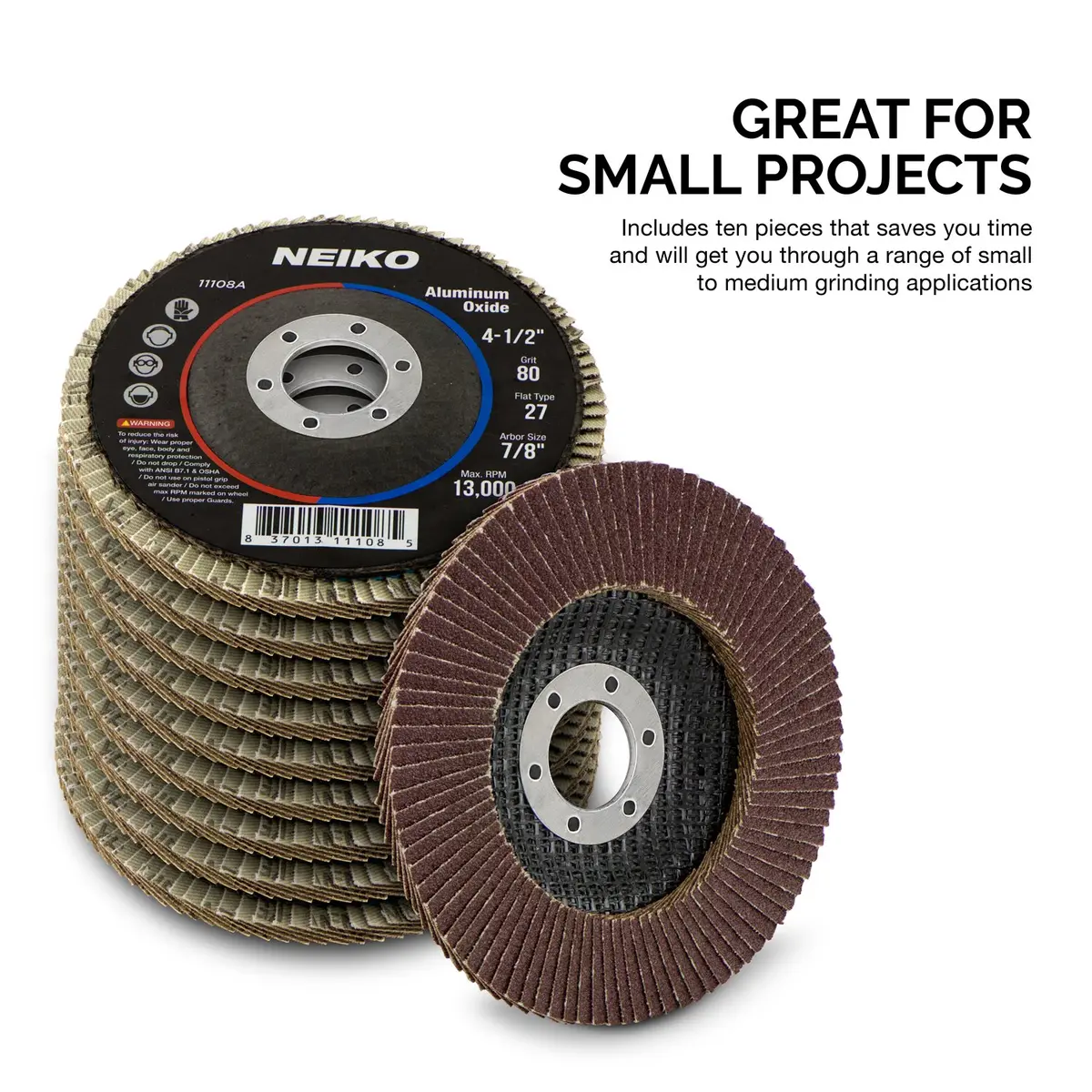 NEIKO Flap Discs 4-1/2 Inch Flat T27 80 Grit Aluminum Oxide | Heavy-Duty Metal & Wood Sanding (70-120 chars) - view 4