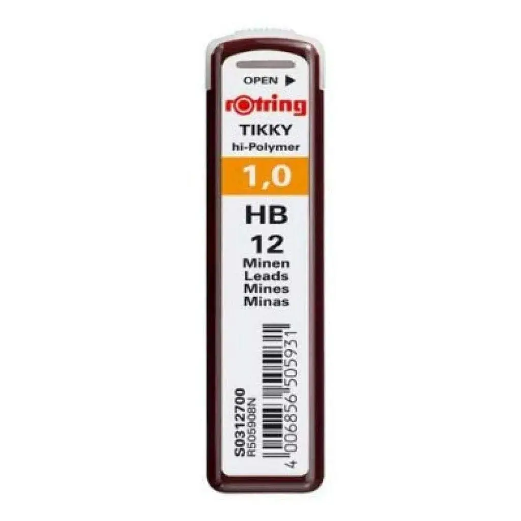 Rotring Tikky Mechanical Pencil Leads 1.0 mm HB Black | 12 Leads per Tube | Smooth Writing - main product image