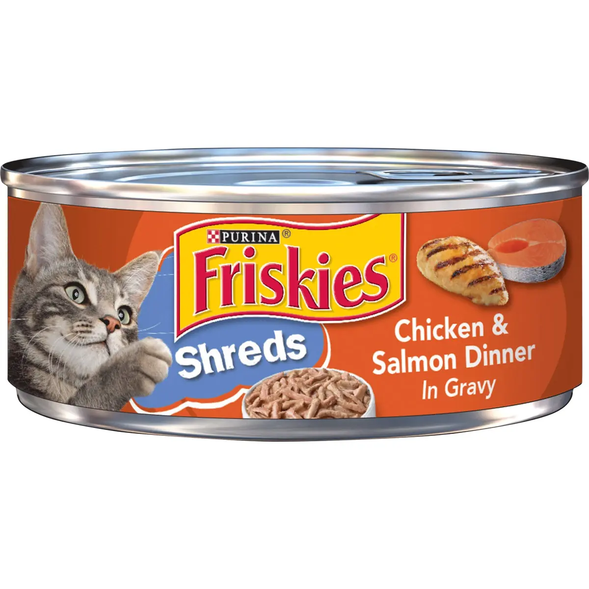 Friskies Shredded Chicken and Salmon in Gravy 5.5 oz | Shredded texture for cats - main product image