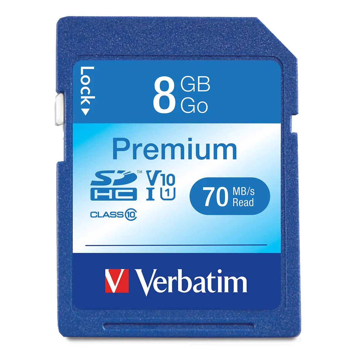 Verbatim Premium 8GB SDHC Camera Memory Card, UHS-I U1 V10 Class 10, 70MB/s Read Speed | Reliable Storage for Full HD Video - main product image