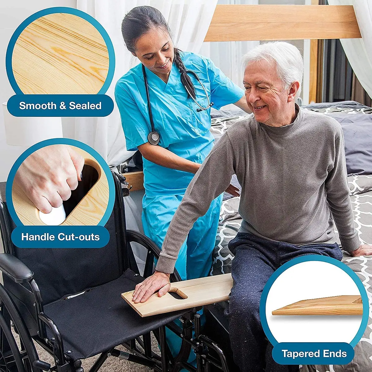 DMI Transfer Board and Slide Board 30in x 8in | Heavy-Duty Wood Mobility Aid up to 440 lbs - view 3