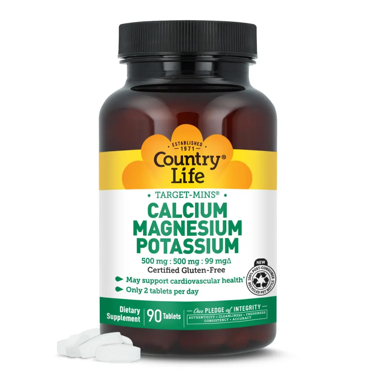 Country Life Target Mins - Calcium Magnesium Potassium 500mg/500mg/99mg | Mineral Support for Bone & Muscle (115c) - main product image