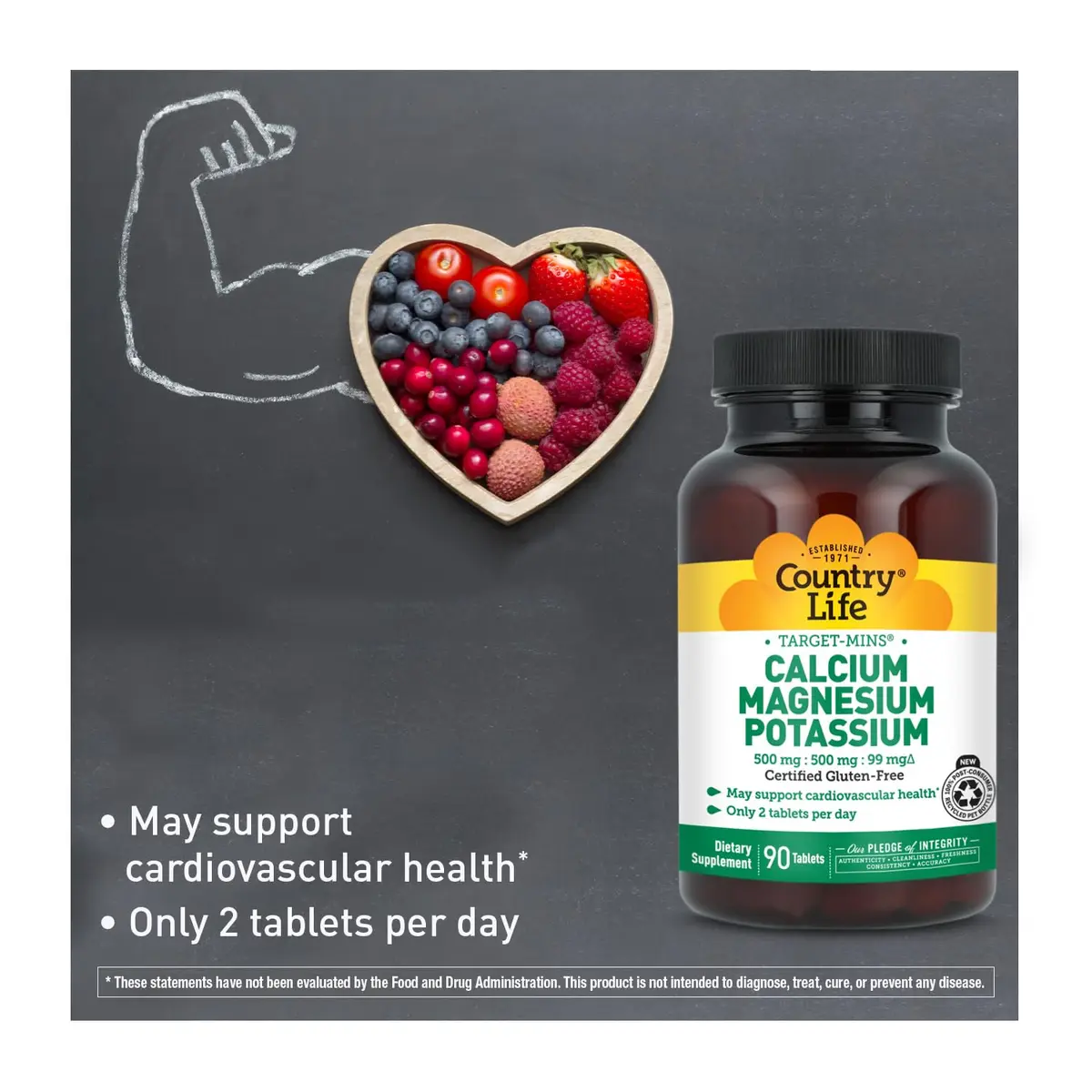 Country Life Target Mins - Calcium Magnesium Potassium 500mg/500mg/99mg | Mineral Support for Bone & Muscle (115c) - view 4