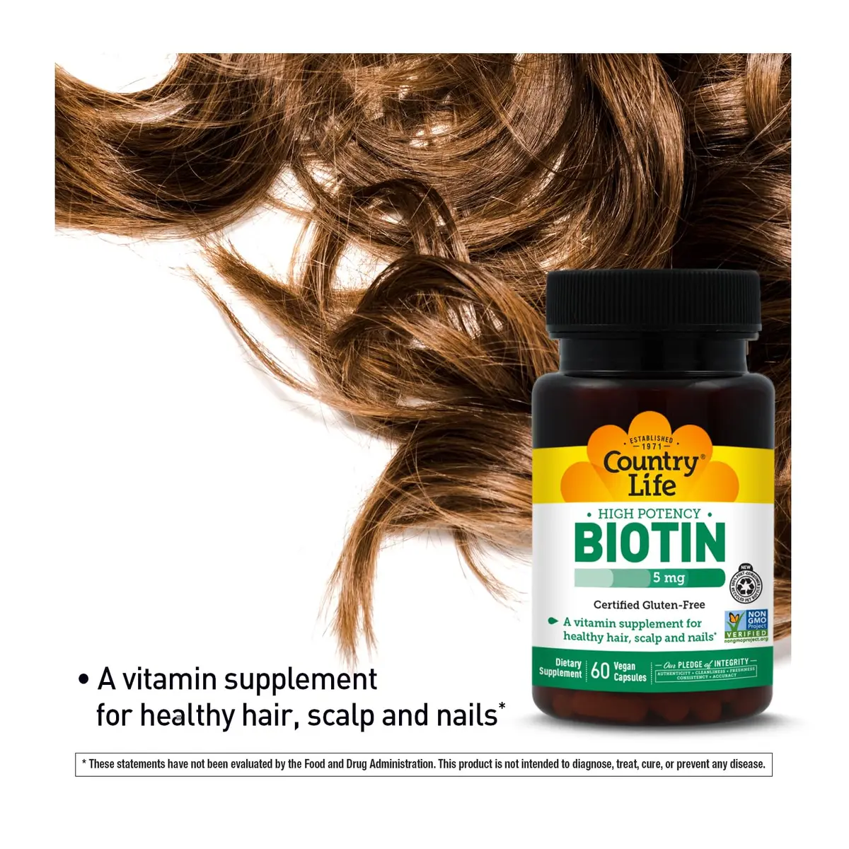 Country Life Biotin 5 mg for Hair, Scalp & Nails | Vegan Capsules for Healthy Hair & Nails - view 4