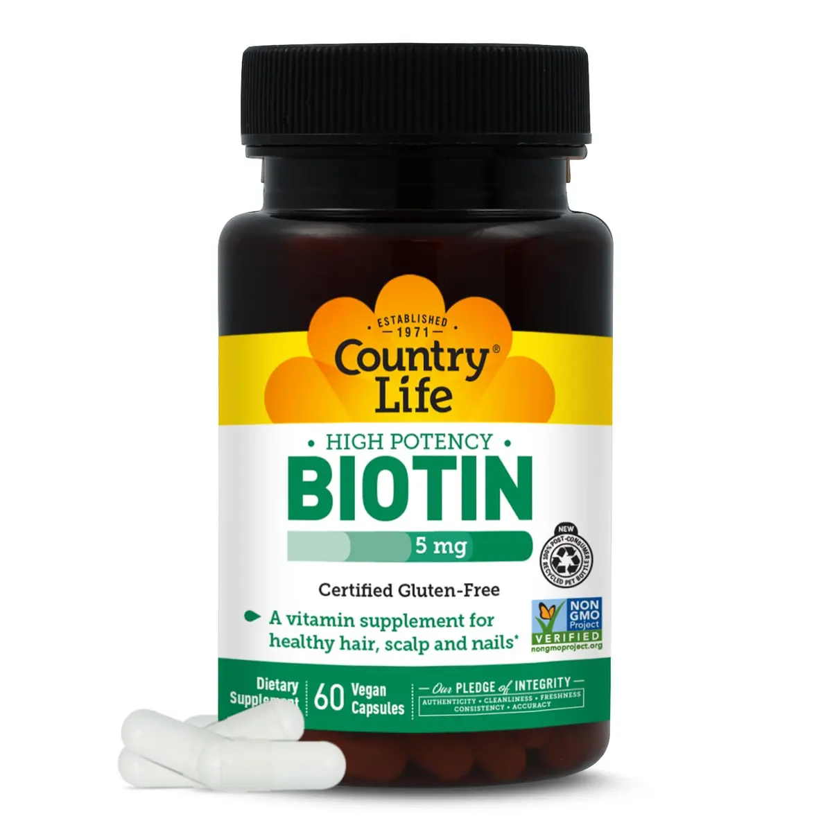 Country Life Biotin 5 mg for Hair, Scalp & Nails | Vegan Capsules for Healthy Hair & Nails - main product image