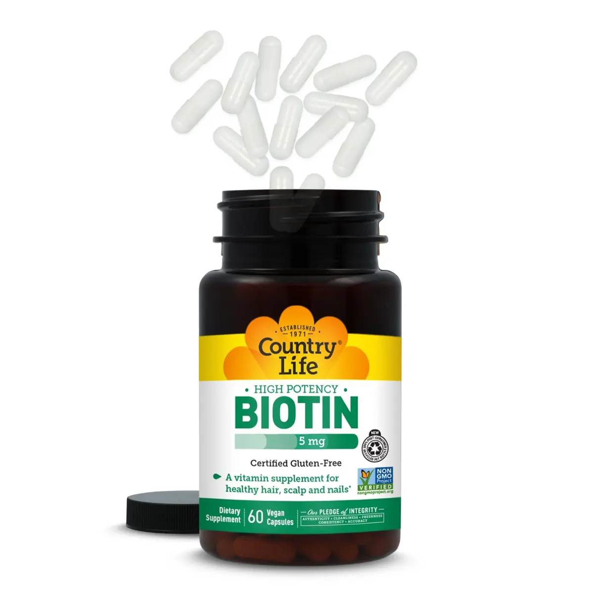 Country Life Biotin 5 mg for Hair, Scalp & Nails | Vegan Capsules for Healthy Hair & Nails - view 7