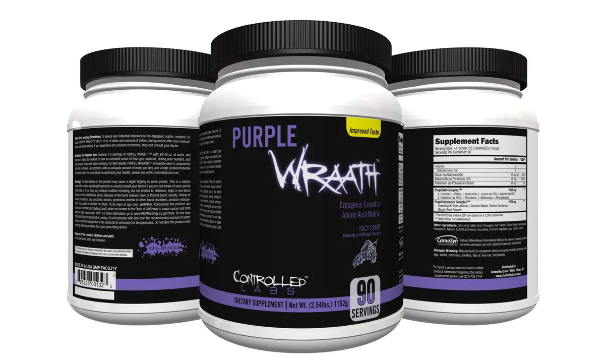 CONTROLLED LABS Purple Wraath BCAA & EAA Amino Acid Supplement 2.48lb | Juicy Grape, Vegan Powder for Athletes - main product image