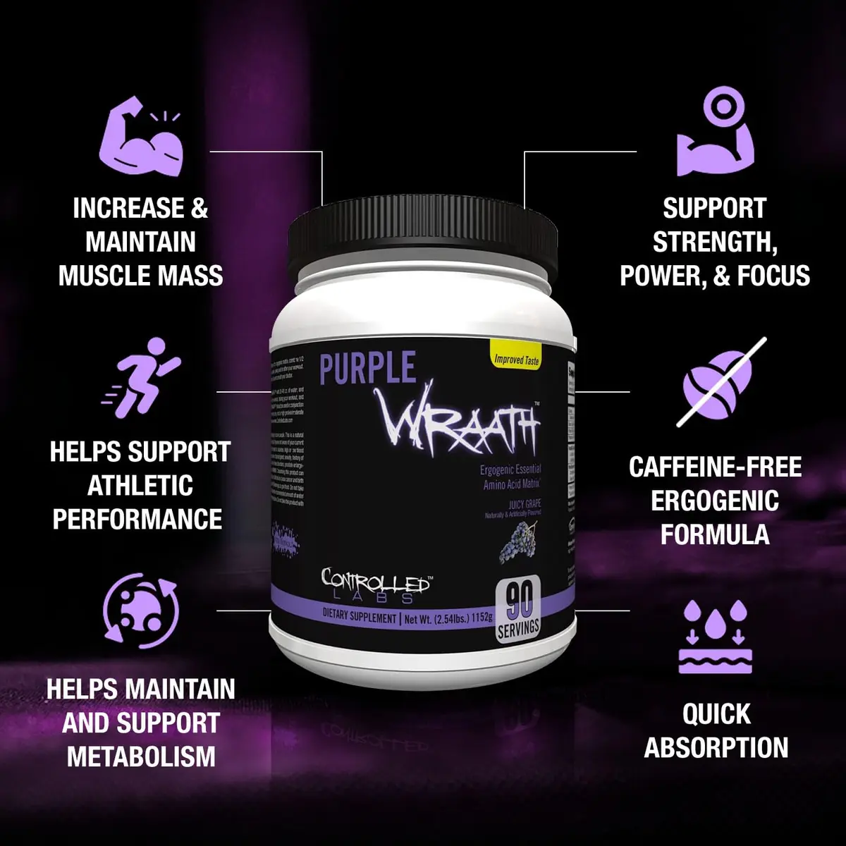 CONTROLLED LABS Purple Wraath BCAA & EAA Amino Acid Supplement 2.48lb | Juicy Grape, Vegan Powder for Athletes - view 2