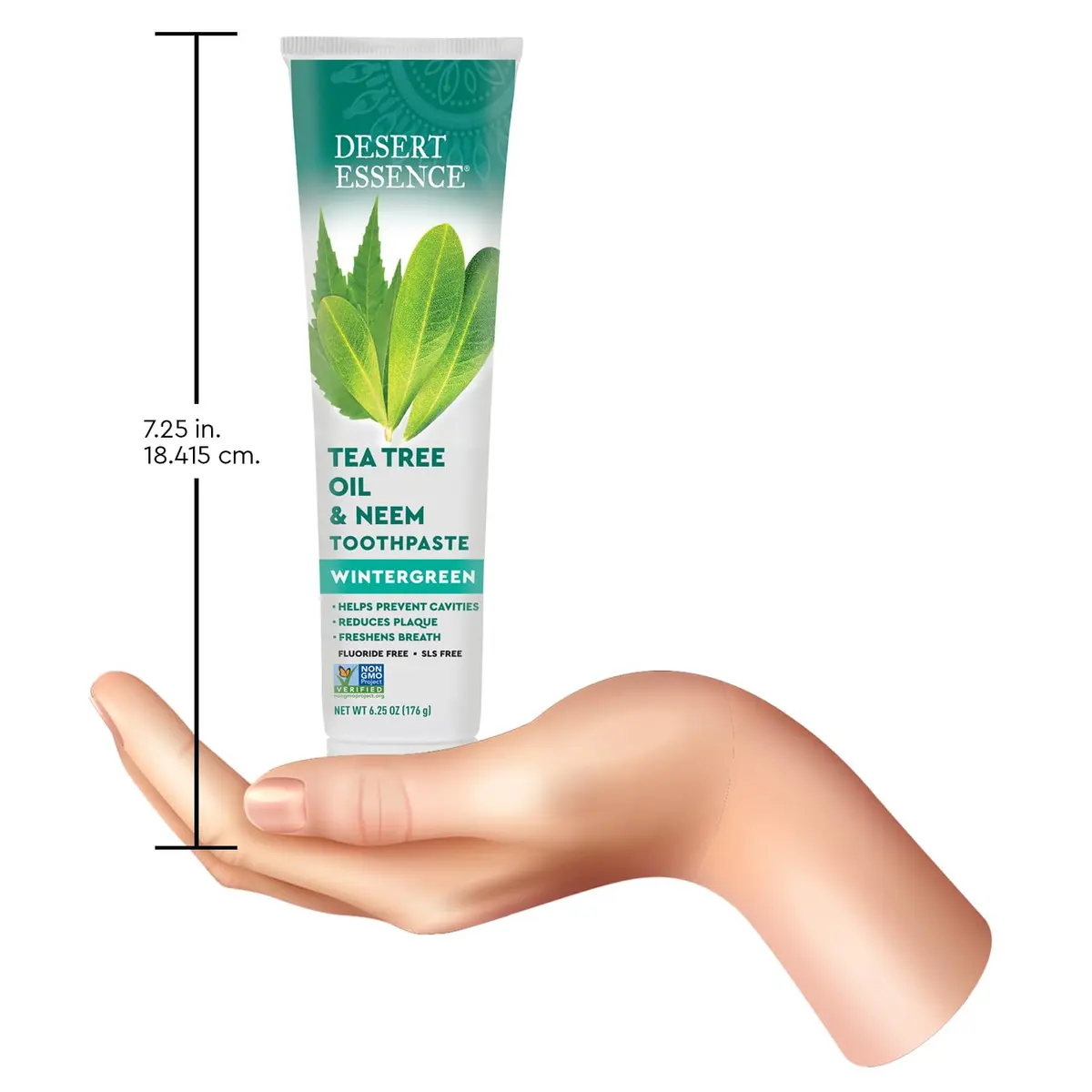 Desert Essence Tea Tree Oil and Neem Toothpaste, Wintergreen, 3 Pack | Fluoride-Free, Vegan, Fresh Breath (6.25 Oz x 3) - view 4