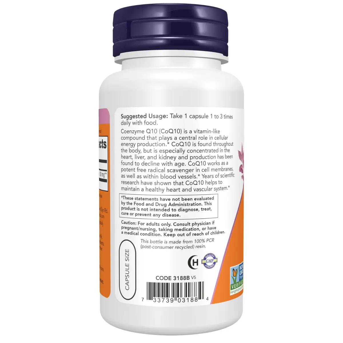 NOW CoQ10 30 mg Veg Capsules | Pharmaceutical Grade, All-Trans Form, 120 Count - view 3