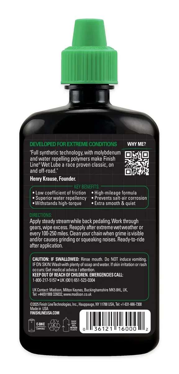 Finish Line Wet Bicycle Chain Lubricant 118ml (4 fl oz) | Maximum Water Resistance for Extreme Conditions - view 3