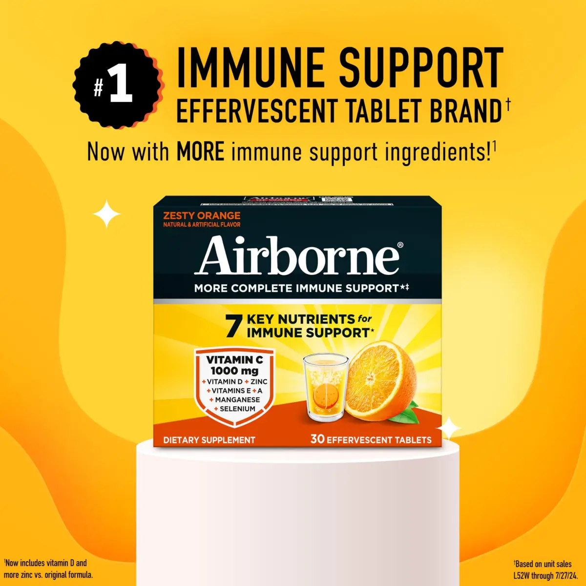 Airborne Immune Support Effervescent Tablets Zesty Orange 30 Count (Pack of 1) | 1000mg Vitamin C + 1500IU Vitamin D Immune Support - view 2
