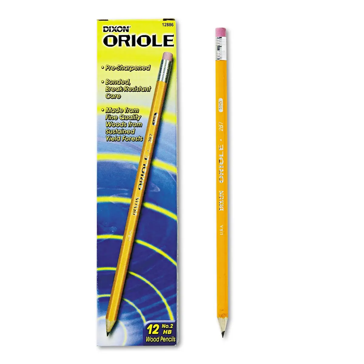 Dixon Oriole Presharpened Pencil, 12 Count (#2 HB) | Smooth Writing, Break-Resistant - main product image