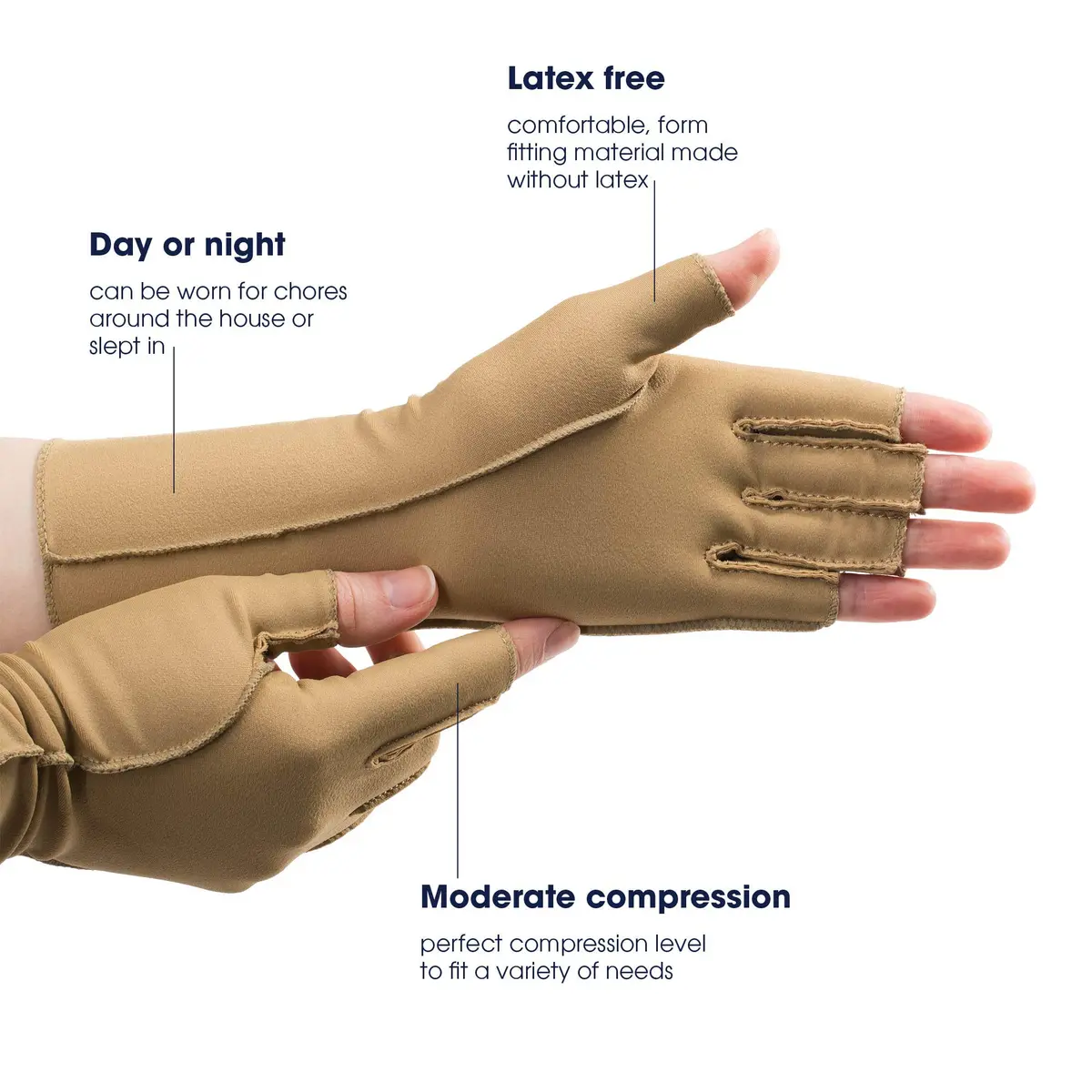 isotoner Open Finger Therapeutic Compression Gloves Small | Moderate Support for Hands - view 2