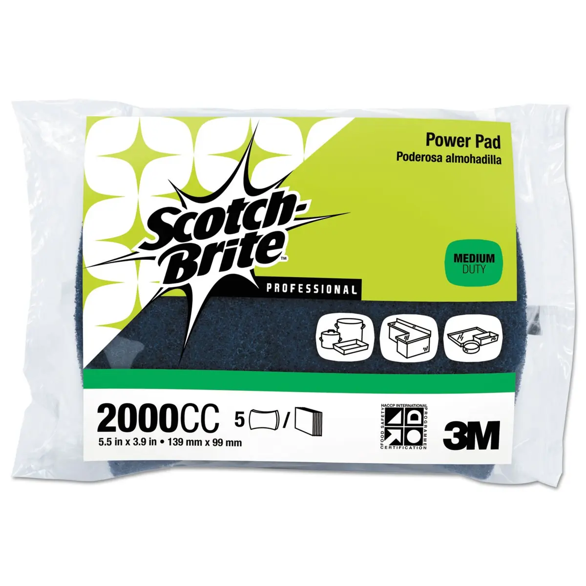 3M Scotch-Brite Power Pad 2000 5.5 in x 3.9 in | Fast Cleaning, Less Abrasive, Food Safe - main product image