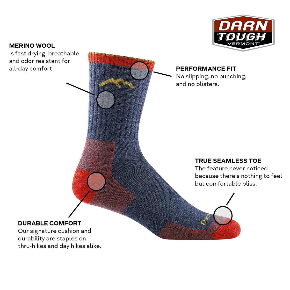 Darn Tough Vermont Men’s Merino Wool Micro Crew Cushion Socks | Hiking & Casual Comfort - view 2