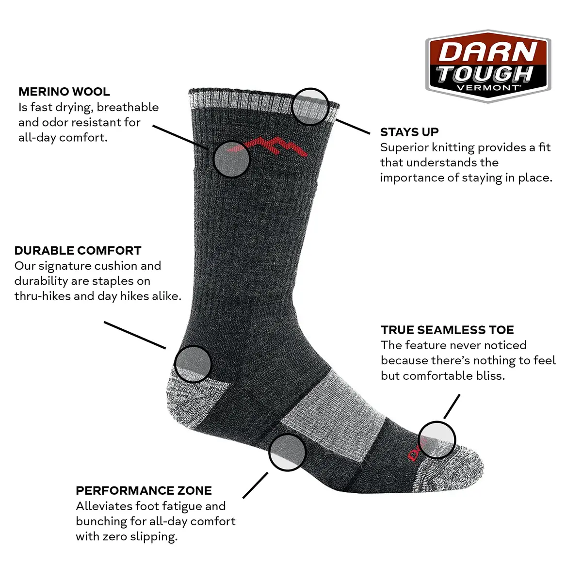 Darn Tough Vermont Men's Hiker Boot Midweight Full Cushion Socks (1405) S | Merino Wool, Full Cushion, Mid-Calf - view 3