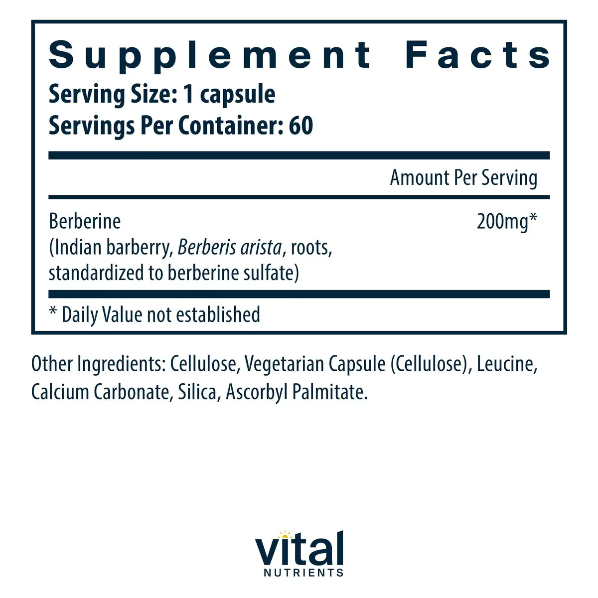Vital Nutrients Berberine 200 mg | Supports Heart & Gut | Vegan, Gluten-Free, 60 Capsules - view 2
