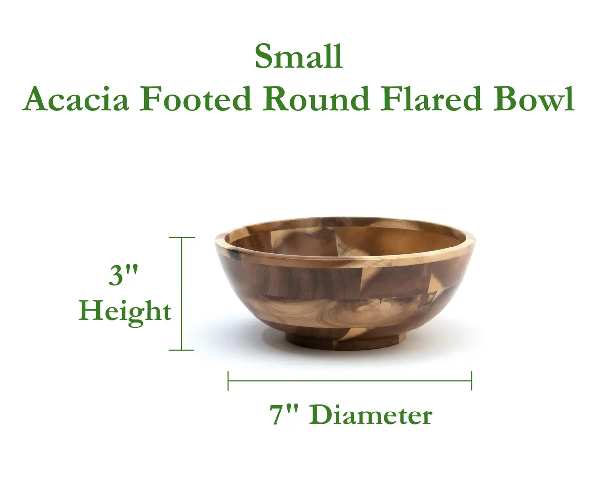 Lipper International Acacia Footed Round Flared Serving Bowl for Fruits or Salads, Small, 7" Diameter x 3" Height - view 2