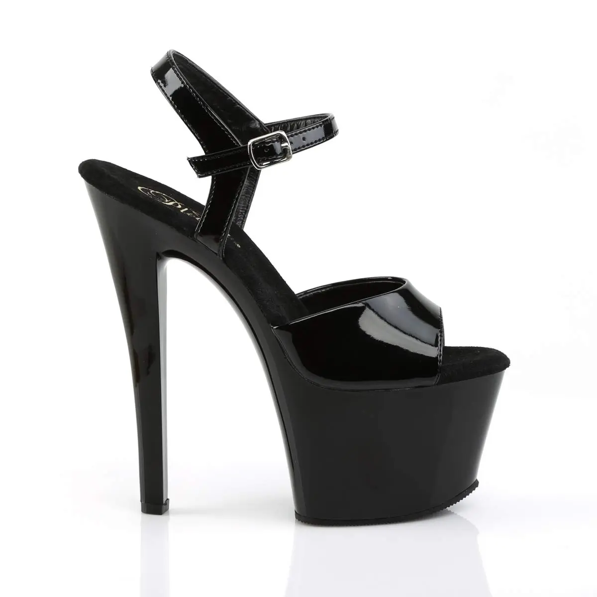 Pleaser Sky-309 Ankle-Strap Sandal 7" Heel | Black Patent/Black, Formal Women’s Platform Shoes - view 5