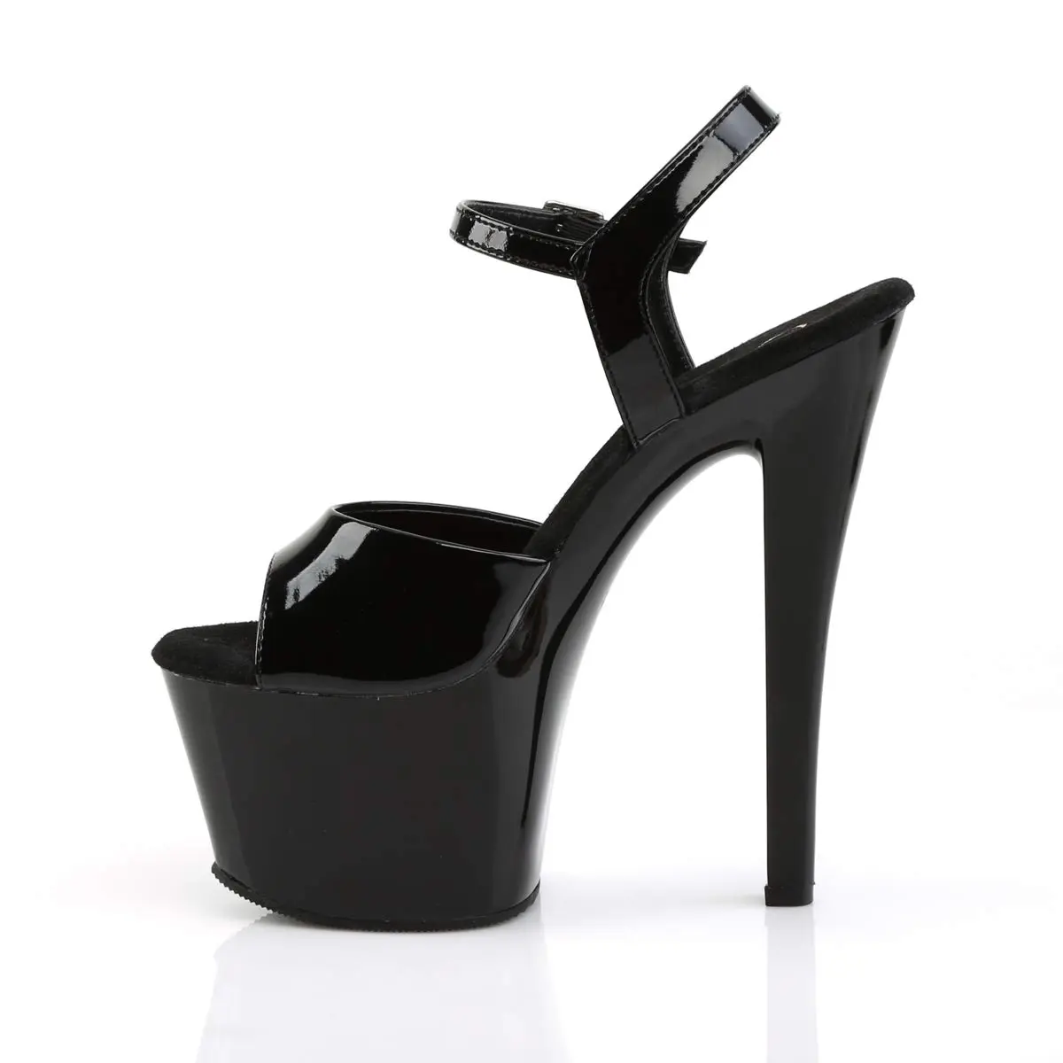 Pleaser Sky-309 Ankle-Strap Sandal 7" Heel | Black Patent/Black, Formal Women’s Platform Shoes - view 3