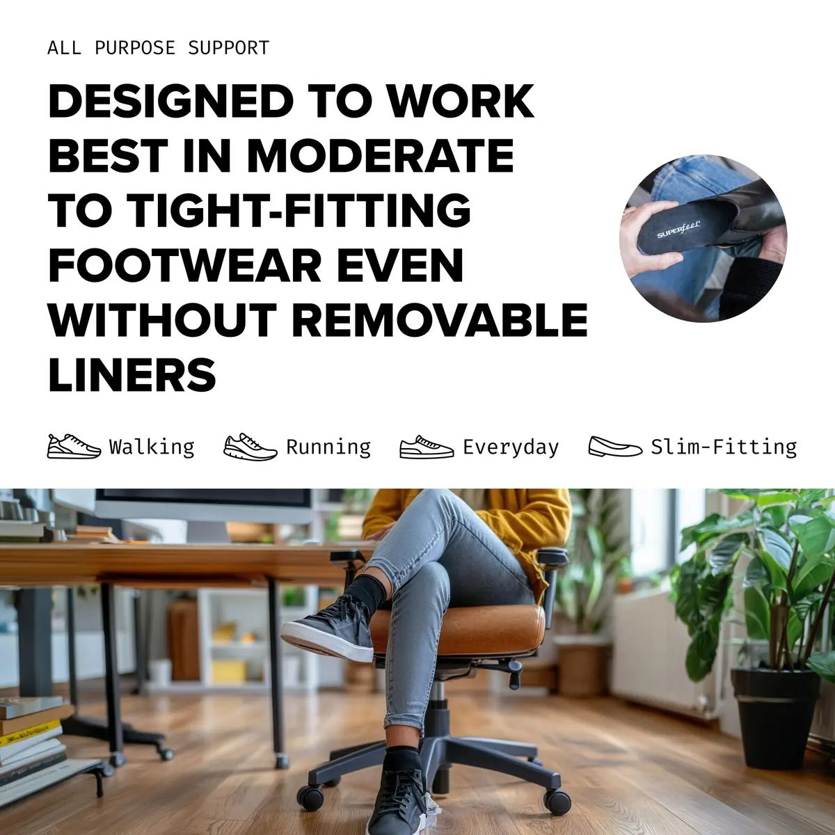 Superfeet All-Purpose Low Arch Support Insoles | Slim Fit Orthotic for Flat & Tight Shoes - view 6