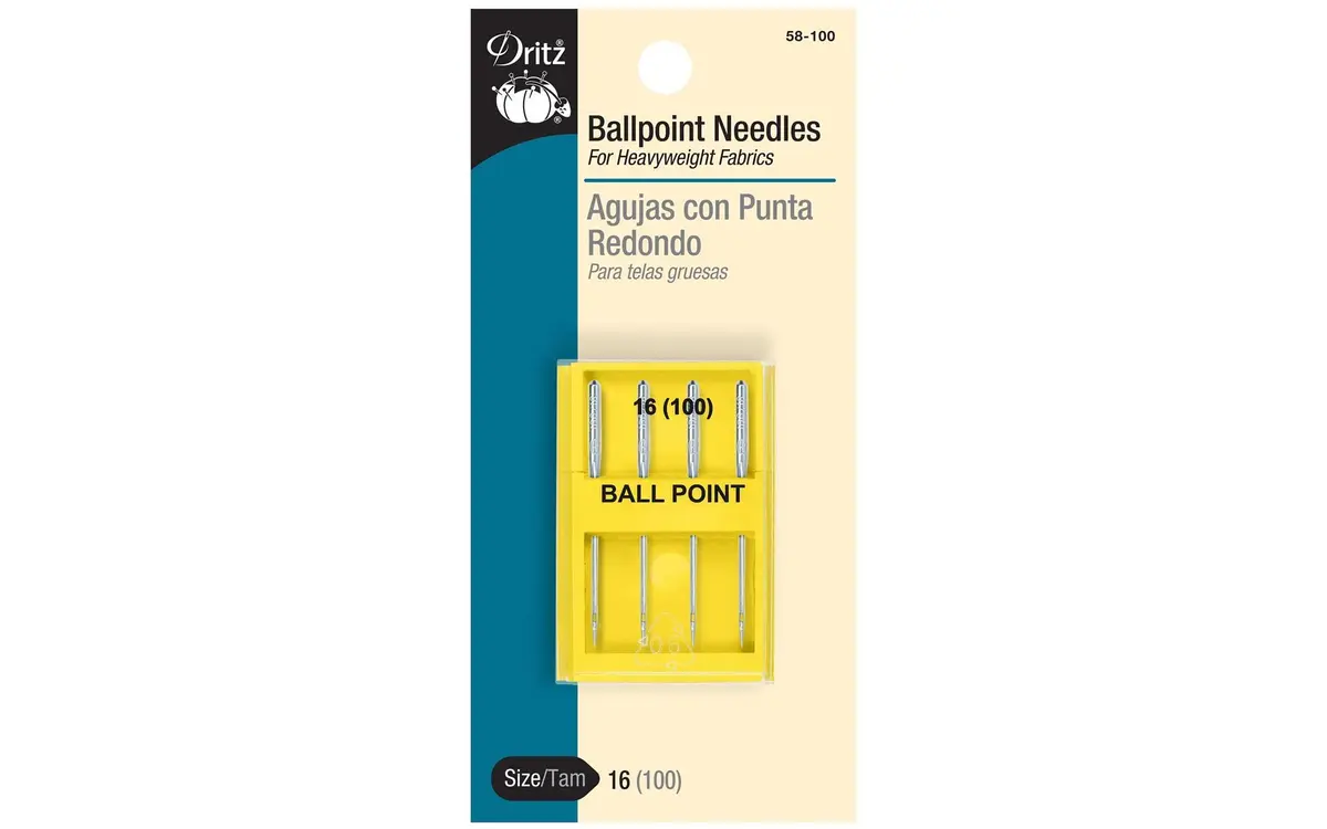 Dritz Ballpoint Machine Needles Size 16 (4 Count, Nickel) | For Heavyweight Knit & Stretch Fabrics - main product image
