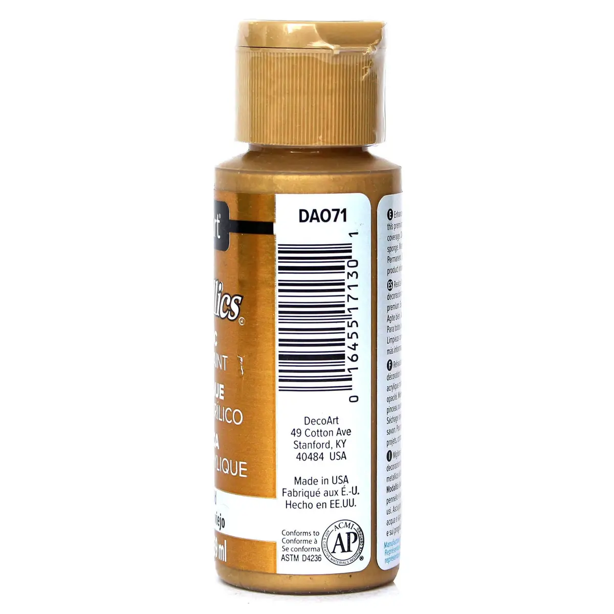 DecoArt Dazzling Metallics Glorious Gold Acrylic Paint 59ml (2 Fl Oz) | ASTM D4236 Certified - view 2