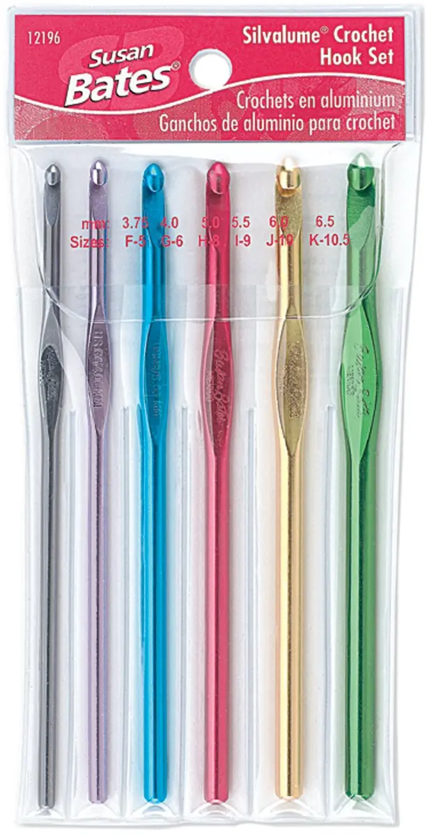 Susan Bates Silvalume Aluminum Crochet Hook Set with Pouch, Sizes F-K (3.75mm-6.5mm) | Smooth Anodized Finish - main product image