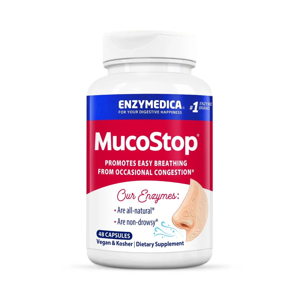Enzymedica MucoStop Caps - Helps Clear Mucus - 48 Capsules | Natural Enzyme Support for Sinus & Respiratory Comfort - main product image