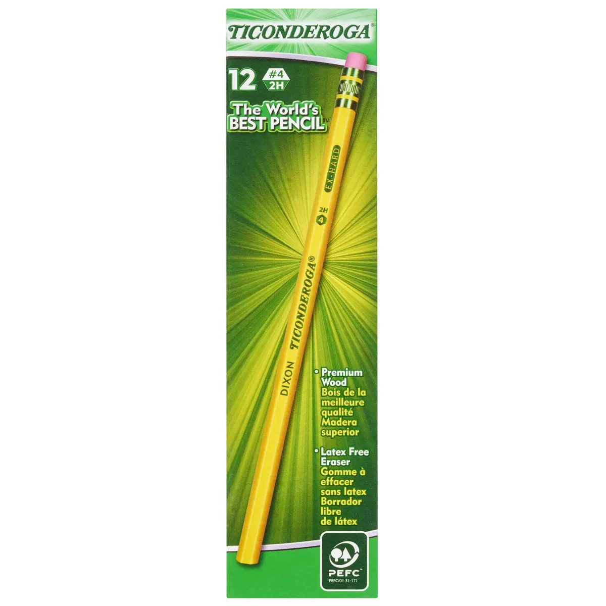 Ticonderoga Wood-Cased Pencils #4 2H Extra Hard Yellow 12 Count | Smooth Graphite for Precise Lines - main product image