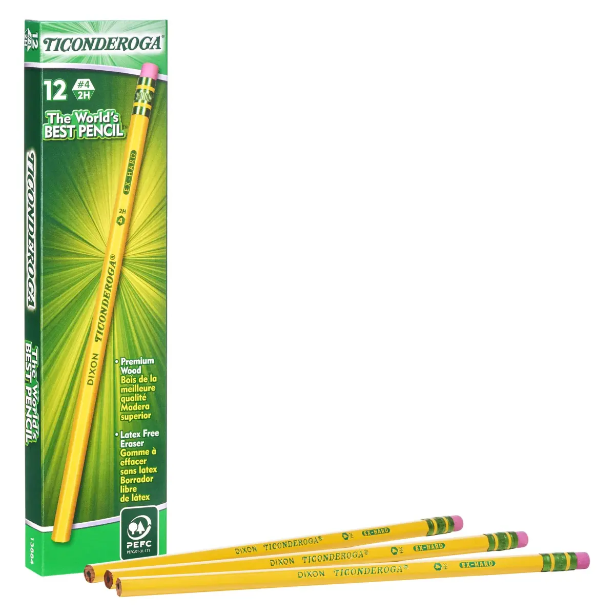 Ticonderoga Wood-Cased Pencils #4 2H Extra Hard Yellow 12 Count | Smooth Graphite for Precise Lines - view 2