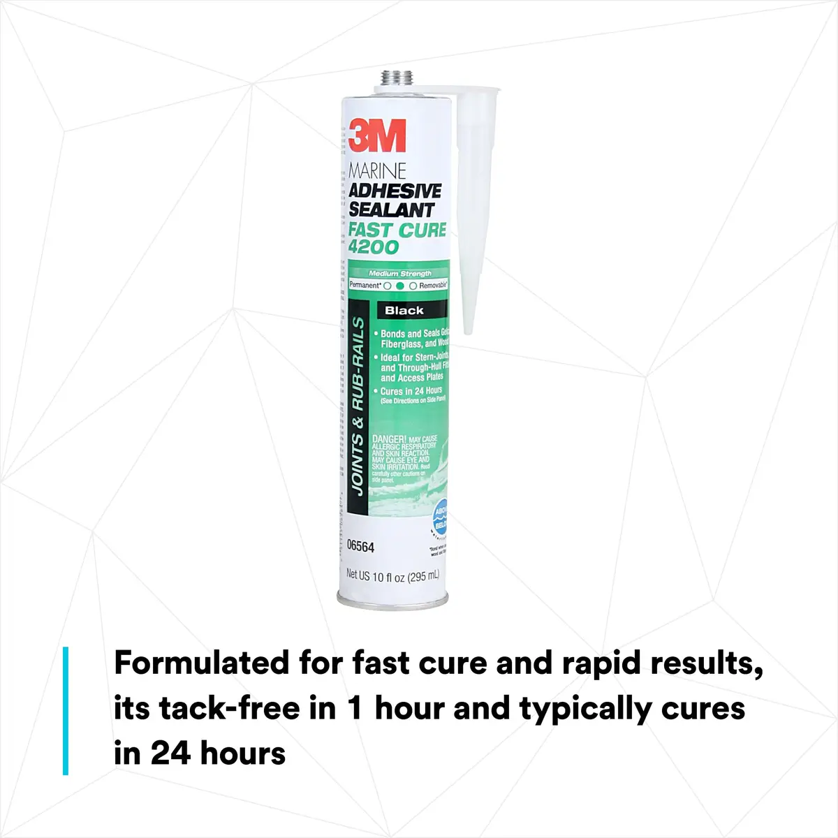 3M Marine Adhesive Sealant Fast Cure 4200FC Black 375ml (12.8 Fl Oz) | Bonds Wood, Fiberglass, Metal Above & Below Water - view 5