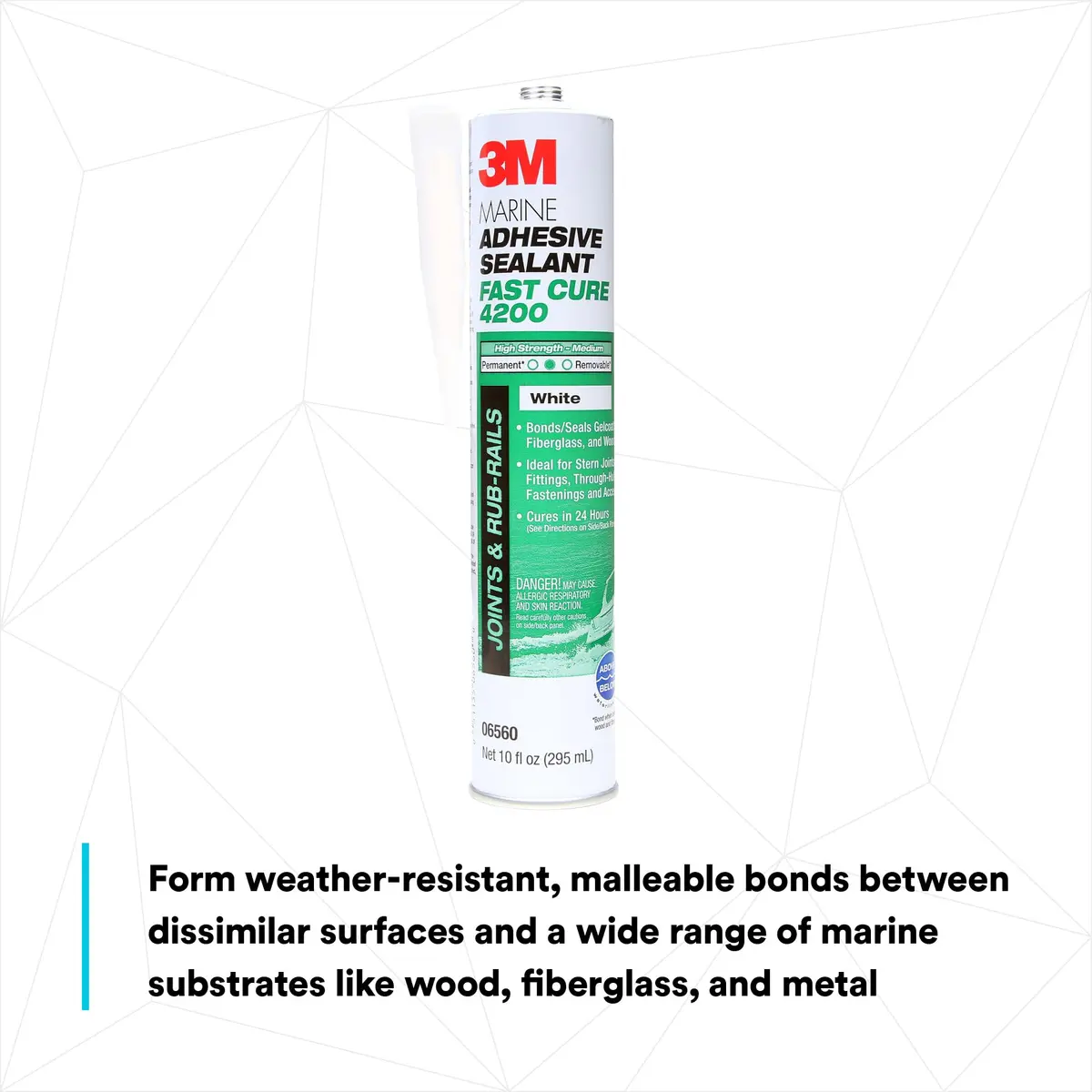 3M Marine Adhesive Sealant Fast Cure 4200FC Black 375ml (12.8 Fl Oz) | Bonds Wood, Fiberglass, Metal Above & Below Water - view 6