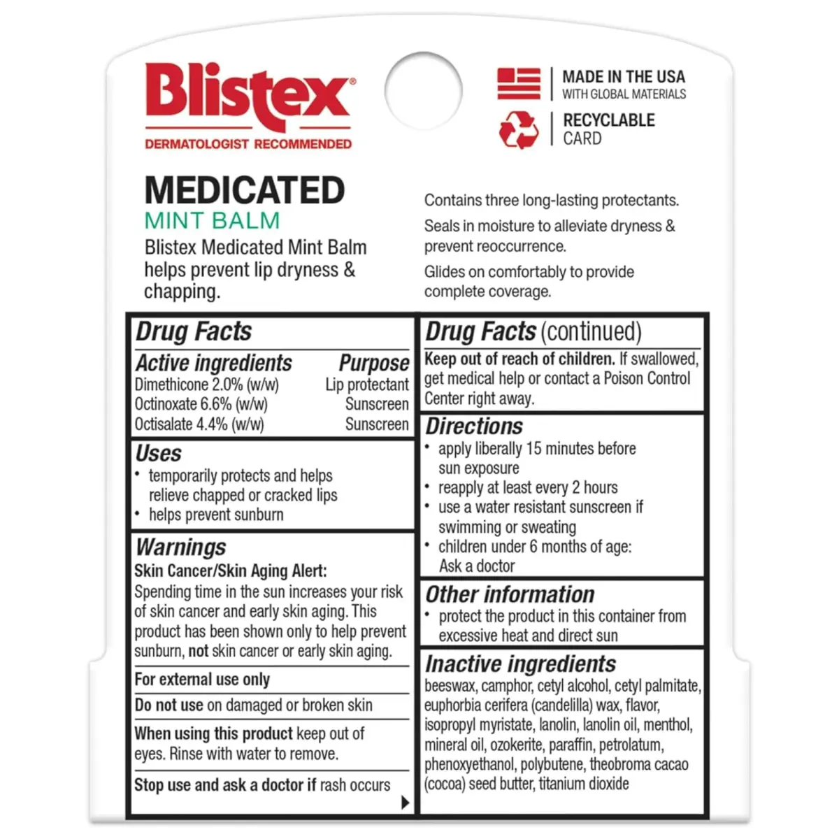 Blistex Medicated Mint Lip Balm Stick 0.15 Oz (4.4 ml) | Soothes & Protects Dry, Chapped Lips - view 2