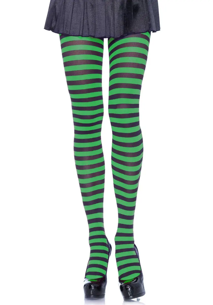 Leg Avenue Women's Nylon Striped Tights, Black/Green | Bold, Fun & Durable (70-120 chars) - main product image