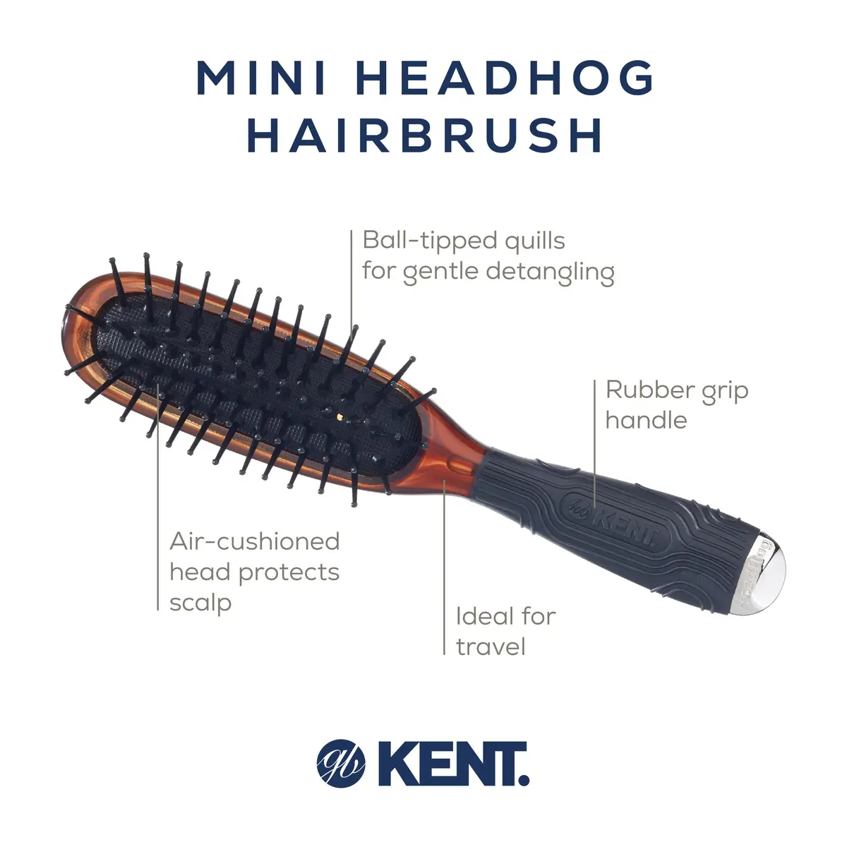 Kent Minihog Detangler Brush Tortoiseshell | Anti Static Hair Brush with Rounded Nylon Bristles for All Hair Types, Travel Brush with Ergonomic Grip - view 4