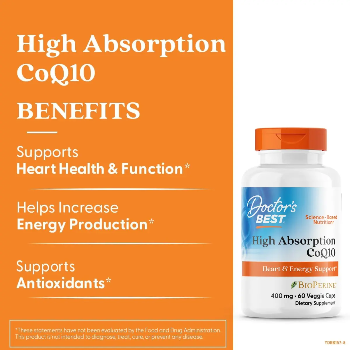 Doctor's Best High Absorption CoQ10 400mg Veggie Caps 60 Count (240mg) | Supports Heart Health & Cellular Energy - view 3