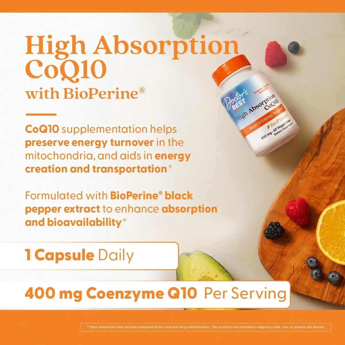 Doctor's Best High Absorption CoQ10 400mg Veggie Caps 60 Count (240mg) | Supports Heart Health & Cellular Energy - view 4