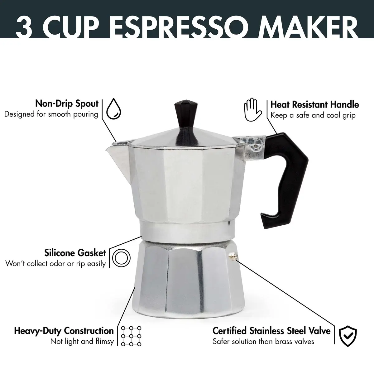 Primula Classic Stovetop Espresso & Coffee Maker 3 Cup | Compact Aluminum Moka Pot for Rich Espresso - view 2