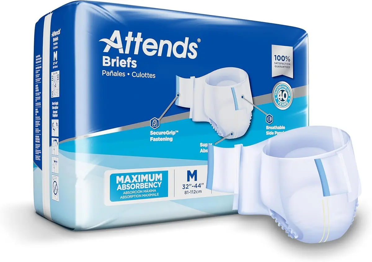 Attends Adult Incontinence Briefs Medium Max Absorbency | Breathable, Discreet Fit, 96 Briefs - main product image