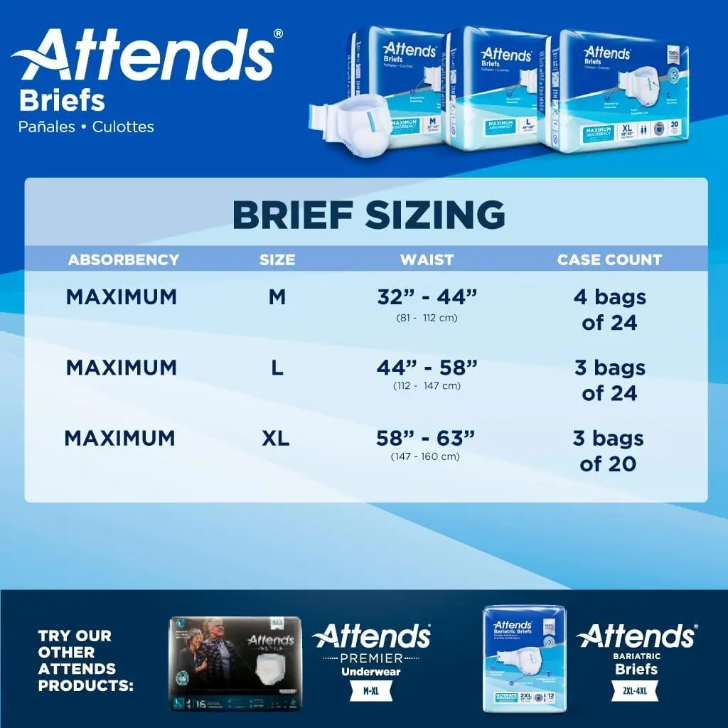 Attends Adult Incontinence Briefs Medium Max Absorbency | Breathable, Discreet Fit, 96 Briefs - view 7
