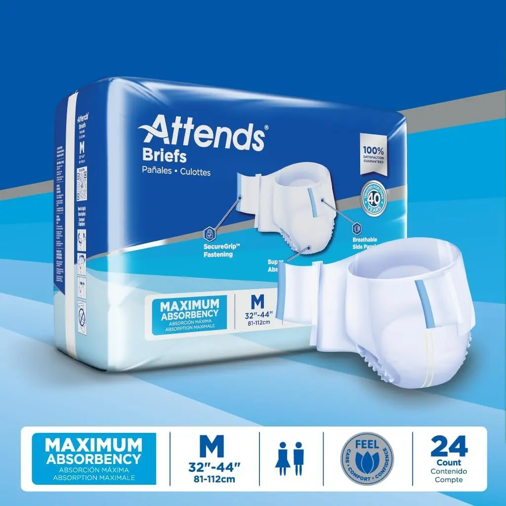 Attends Adult Incontinence Briefs Medium Max Absorbency | Breathable, Discreet Fit, 96 Briefs - view 4