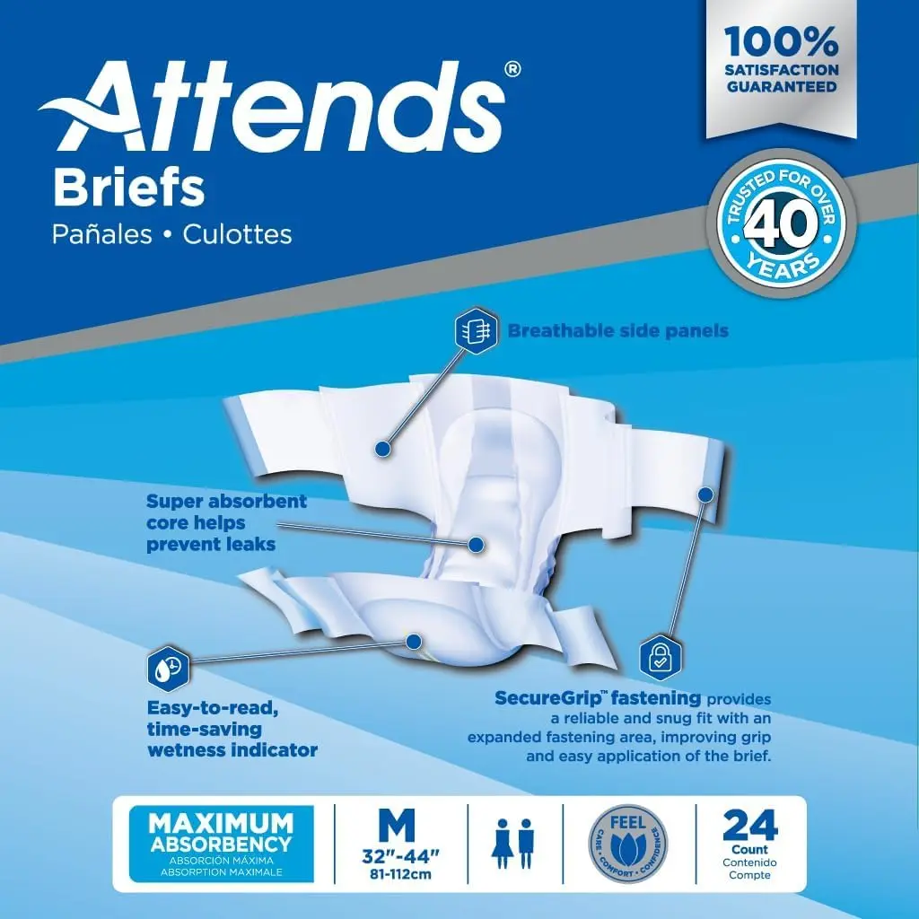 Attends Adult Incontinence Briefs Medium Max Absorbency | Breathable, Discreet Fit, 96 Briefs - view 5