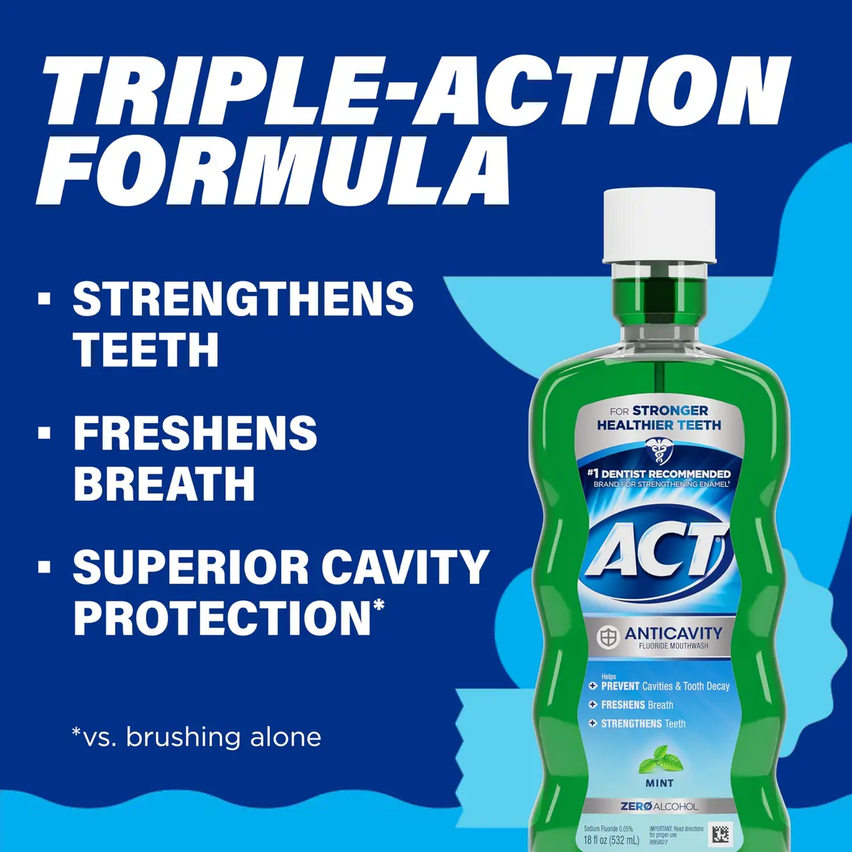 ACT Anticavity Zero Alcohol Fluoride Mouthwash 532ml (18 fl oz) | Dentist Recommended Brand for Cavity Prevention - view 4