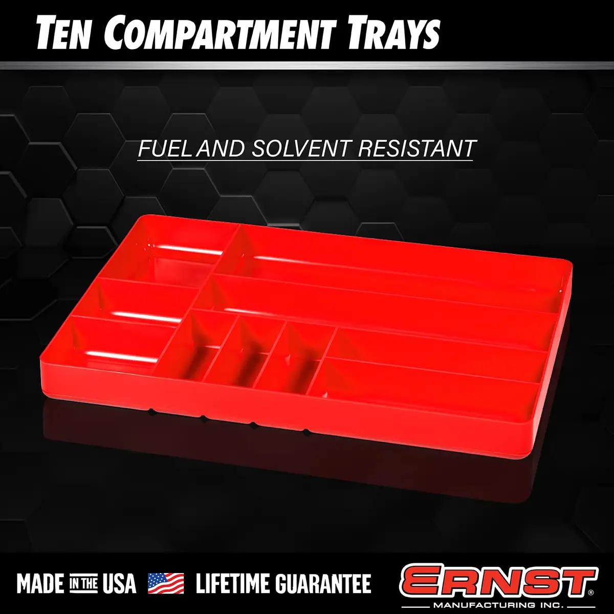 Ernst Manufacturing 10 Compartment Drawer Organizer Tray 27.9cm (11 in) x 40.3cm (16 in) x 3.8cm (1.5 in) | Stackable Red Plastic Tool Storage - view 2