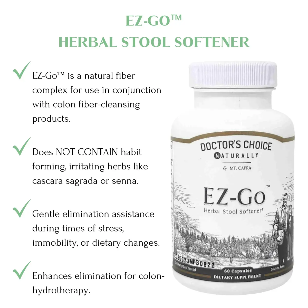 Mt. Capra EZ-Go Herbal Stool Softener 60 Capsules | Gentle Colon Support with Natural Fibers - view 3