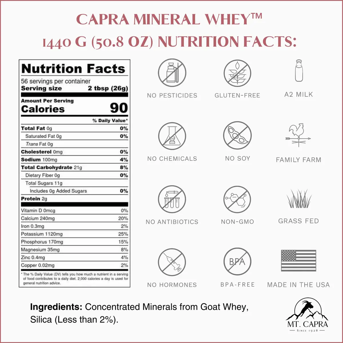 Mt. Capra Mineral Whey | from Goat Milk Whey | 50.8 oz | All-Natural Mineral & Electrolyte Supplement - view 2